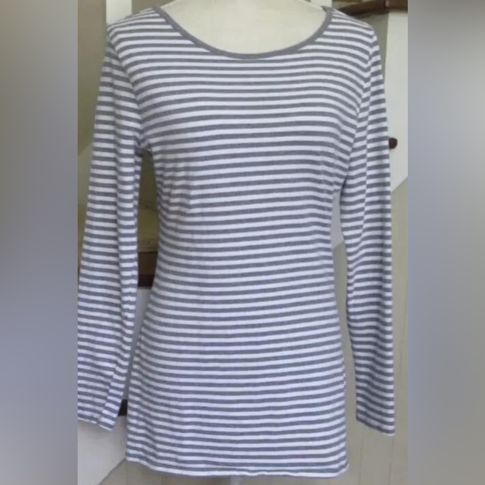 MATILDA JANE Gray & White Stripe Cotton Top - Women's Small